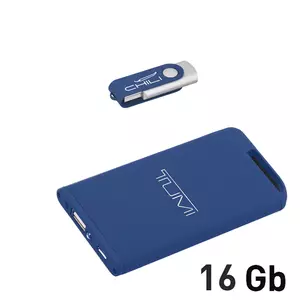 Набор зарядное "Theta" 4000 mAh + флеш-карта "Vostok" 16Гб  в футляре, голубой, покрытие soft touch - 3226900-21S/16Gb