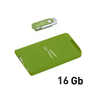 Набор зарядное "Theta" 4000 mAh + флеш-карта "Vostok" 16Гб  в футляре, голубой, покрытие soft touch - 3226900-63S/16Gb