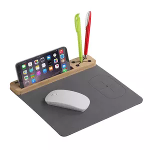 Настольная подставка с беспроводным зарядным устройством, переработанная кожа/бамбук - 3227440-7