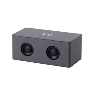 Bluetooth колонка "Cool Gray" с двумя динамиками (2х3Вт) и беспроводным зарядным устройством, переработанный пластик (RPET) - 3222518