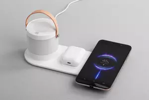 Настольная беспроводная (15W) зарядная станция "Smart Home" с bluetooth колонкой-лампой - 3227130-1