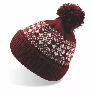 Шапка вязаная  с снежинками и помпоном "FLAKE"_бордо, 100% акрил  - 69025442.08