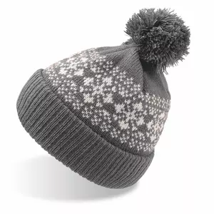 Шапка вязаная с снежинками и помпоном "FLAKE"_темно-серый,100% акрил  - 69025442.95