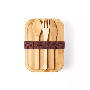 Ланч-бокс BEJAR, ложка, вилка нож в комплекте, стекло/бамбук - 690346799