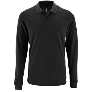 Рубашка поло мужская с длинным рукавом Perfect LSL Men, черный меланж - 06302087348