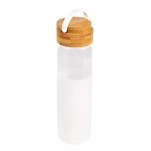 Бутылка стеклянная с силиконовой манжетой и бамбуковой крышкой  Glass, белая - 51214032.01