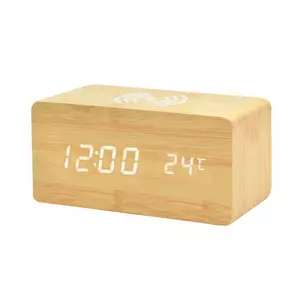 Многофункциональные часы - погодная станция с беспроводной зарядкой, бежевые - 5127003.13