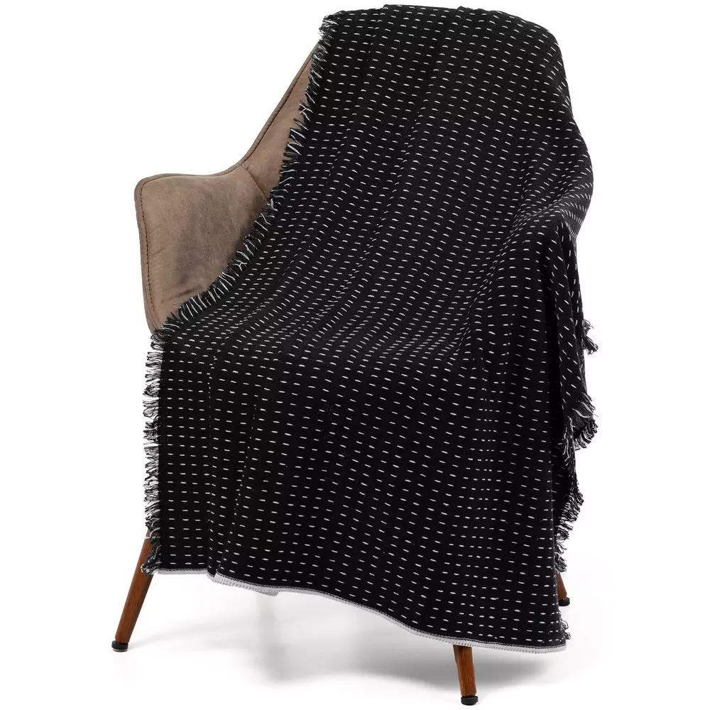 Плед Fringy, черный с белым - 06316742.36