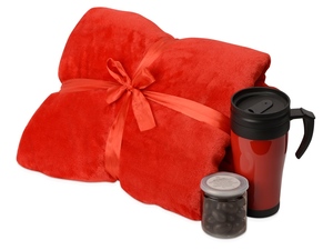 Подарочный набор «Tasty hygge» с пледом, термокружкой и миндалем в шоколадной глазури черный,красный,красный