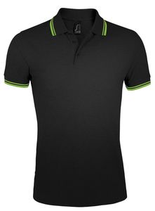 Рубашка поло мужская Pasadena Men 200 с контрастной отделкой, черная с зеленым - 0635851.39