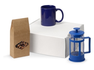 Подарочный набор с чаем, кружкой и френч-прессом «Чаепитие» синий,прозрачный,синий