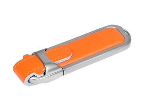 USB 2.0- флешка на 32 Гб с массивным классическим корпусом оранжевый,серебристый