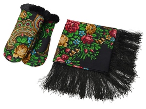 Подарочный набор: Павлопосадский платок, рукавицы - 21294728