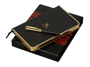 Набор: записная книжка А5, ручка шариковая черный,золотистый